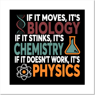 If It Moves It's Biology If It Stinks It's Chemistry If It Doesn't Work It's Physics Posters and Art